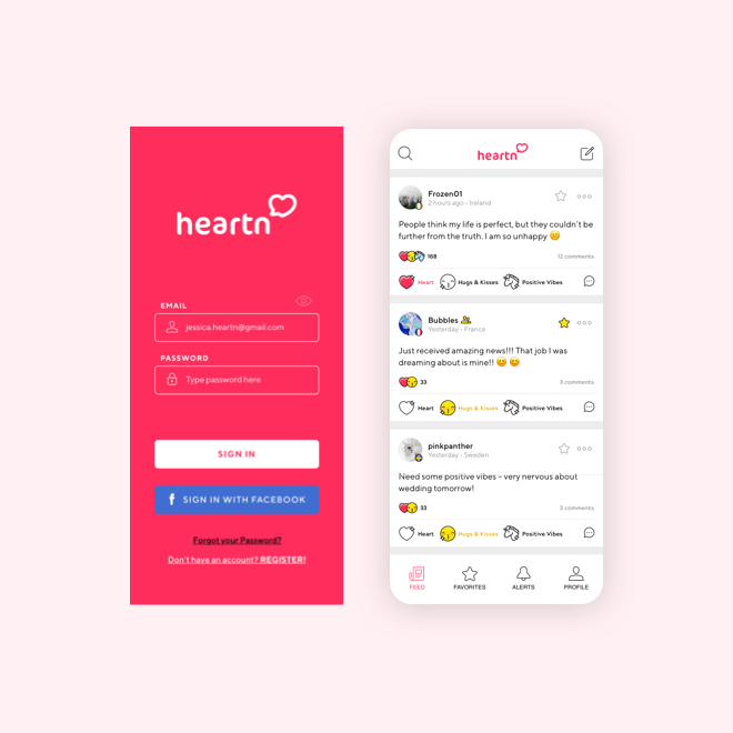 App development, UX/UI design for Heartn