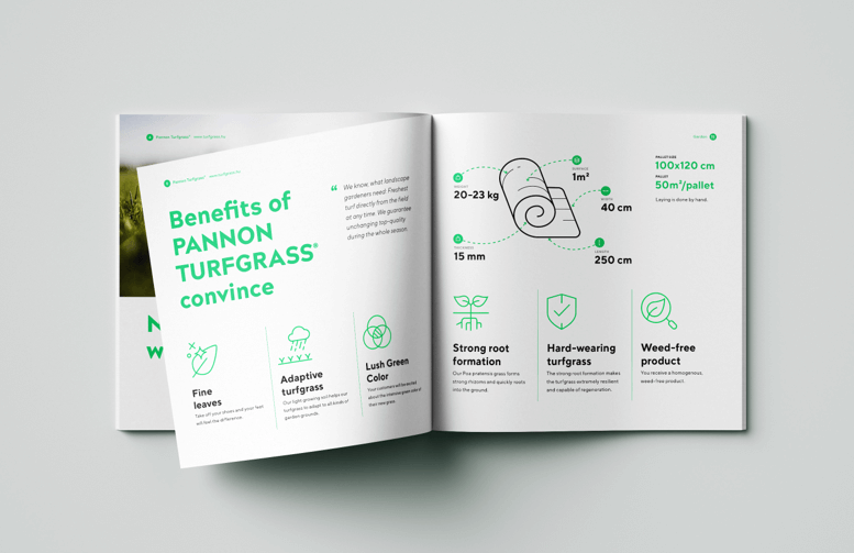 Logo, graphic identity and website for Pannon Turfgrass